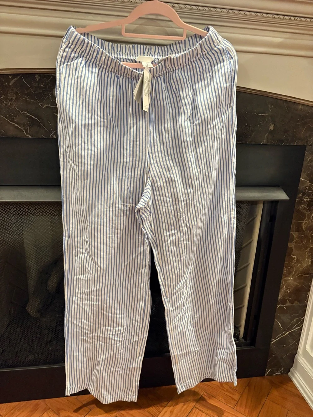 H&M Blue and white striped wide leg linen blend pants
